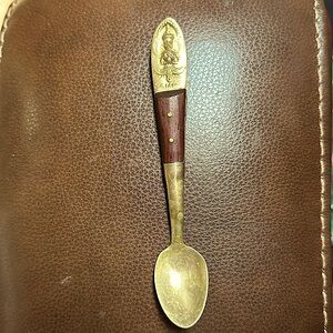 Vintage SIAM Thailand Souvenir Spoon Brass With Wood Handle 4.75"